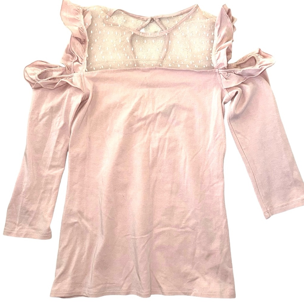 Express Blush Ruffle Mesh Top/Blouse - Picture 4 of 6
